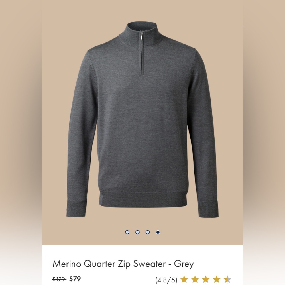 Charles Tyrwhitt Merino Wool Sweater Grey 1/4 Zip Men's Size large